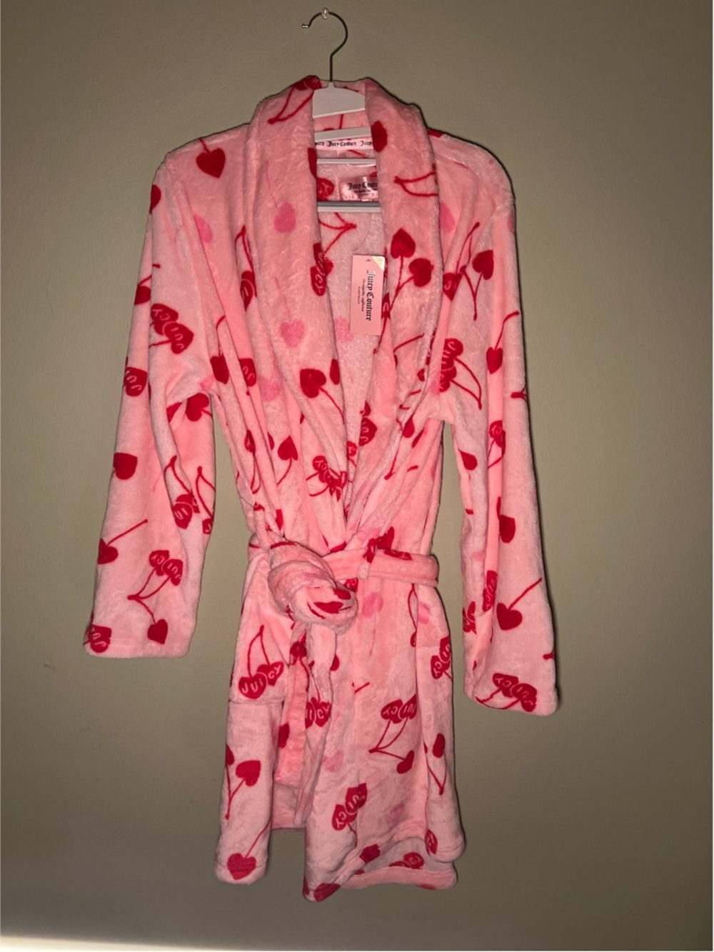 Juicy Couture Pink/Red "Juicy" Hearts Cherries Plush Bathrobe
